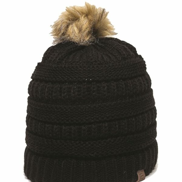 Cable Faux Fur Pom Beanie Thumbnail
